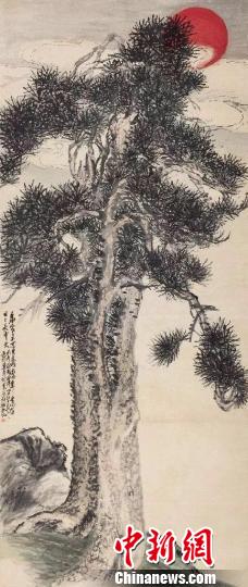 吳昌碩與顧西津創(chuàng)作的《紅日蒼松》最終以350.75萬(wàn)元成交。主辦方提供