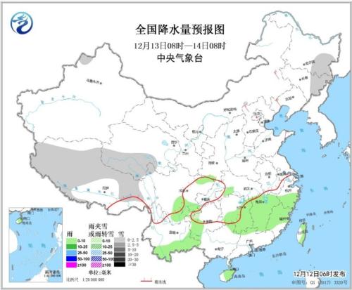 全國降水量預(yù)報(bào)圖(12月13日08時(shí)-14日08時(shí))