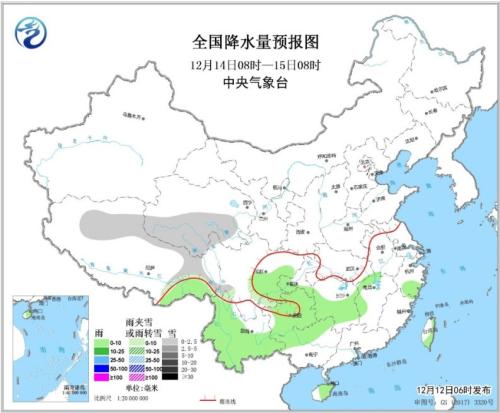 全國降水量預(yù)報(bào)圖(12月14日08時(shí)-15日08時(shí))