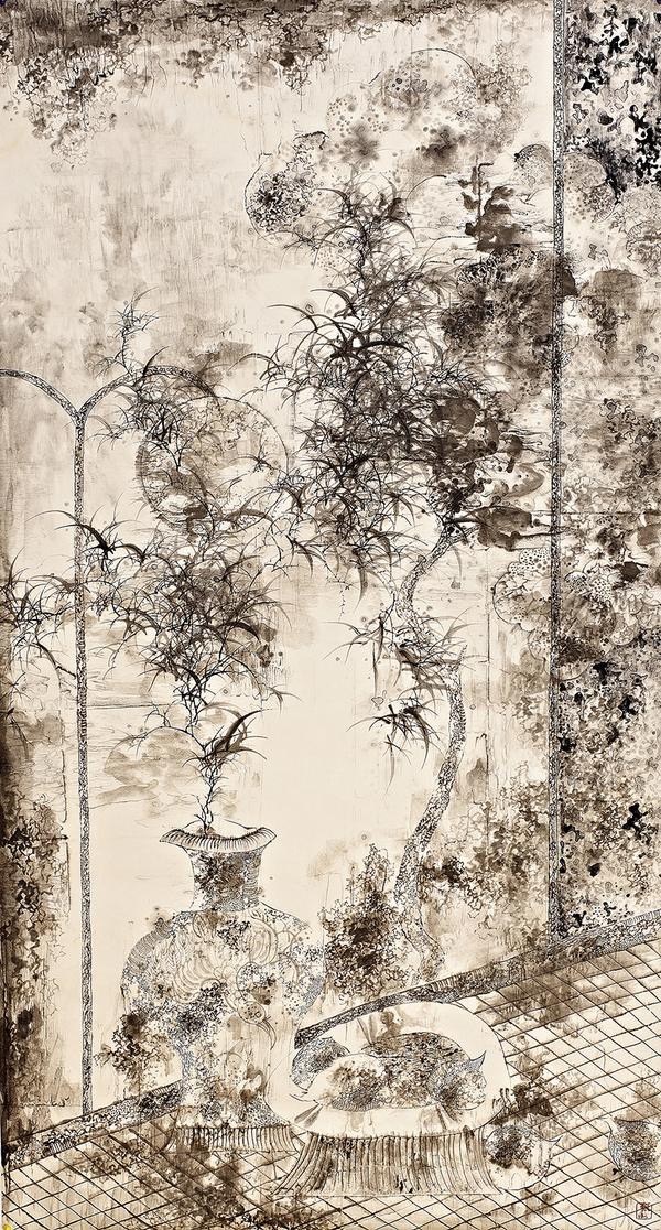 張衛(wèi)，溢之二，190×98cm，紙本水墨，2013