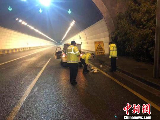 圖為交警進行撒鹽除冰工作。貴陽市公安交管局供圖