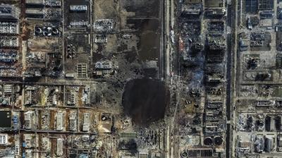 響水化工廠爆炸后，鳥瞰爆炸現(xiàn)場。新京報記者 彭子洋 攝