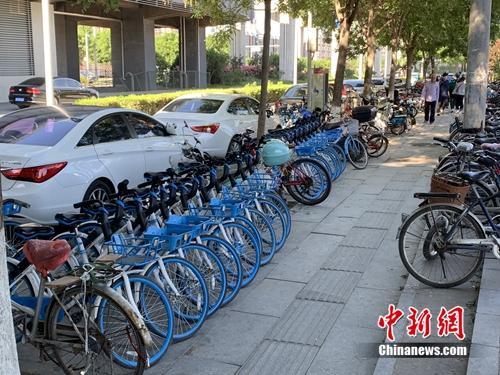 北京某郊區(qū)地鐵口的共享單車。<a target='_blank' href='http://www.chinanews.com/' >中新網(wǎng)</a> 吳濤 攝