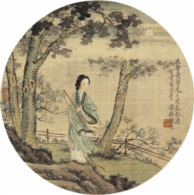 潘振鏞《月蔭吹簫圖》團(tuán)扇，嘉泰十周年春拍會獲價8.63萬元