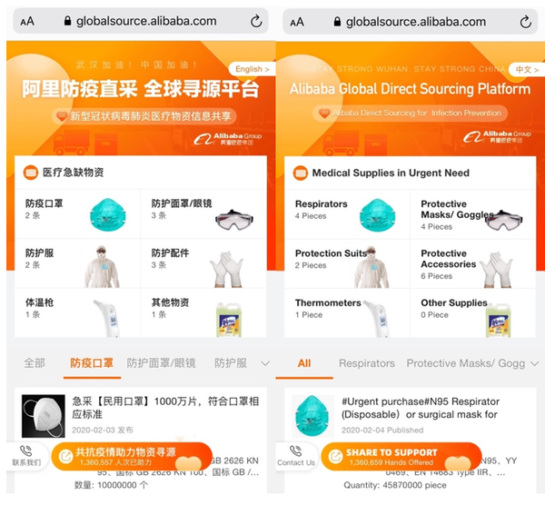 阿里巴巴呼吁全球中小企業(yè)共同抗疫，開通“防疫直采全球?qū)ぴ雌脚_”