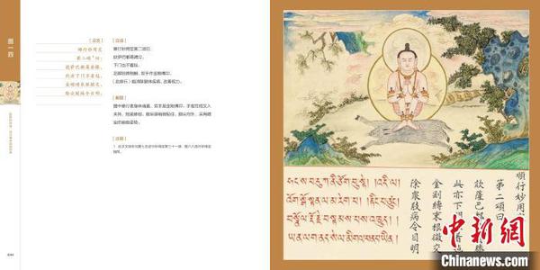 《乾隆的秘籍：清宮藏密瑜伽圖典》內(nèi)文圖片高度還原文物色彩，左文右圖，文字頁除整理原圖中的文字外，還做了白話翻譯。故宮出版社供圖