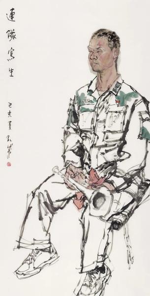 孔紫  連隊寫生  紙本設(shè)色  138×68cm