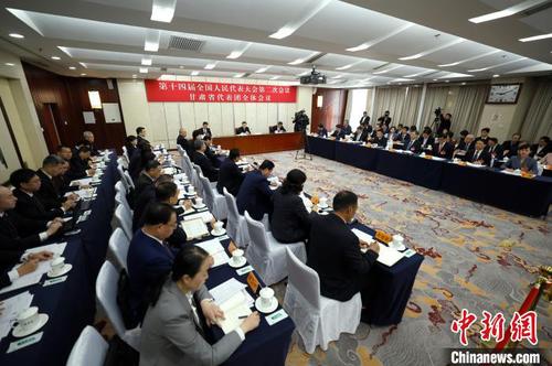 3月10日，出席十四屆全國人大二次會(huì)議的甘肅代表團(tuán)舉行開放團(tuán)組會(huì)議。記者富田 攝